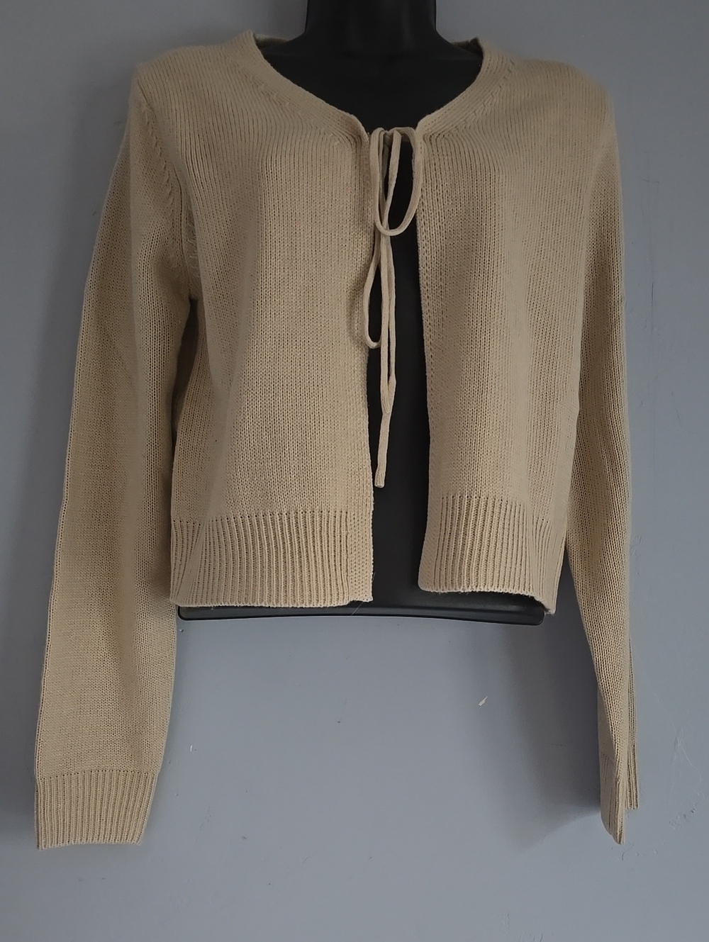 IJoah Beige Open-Knit Tie-Front Cropped Cardigan Size M